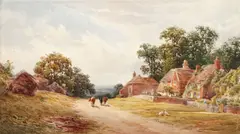 A large collection of watercolours by Lawrence George Bomford, mostly unframed, including 2 sketch books, (containing approx 150 works), and an unframed watercolour by Alfred Powell of cattle watering & Nathanial Everett Green of Bethany, also a folio of prints and engravings by L. G. Bomford, variously signed, sold Mar 2012