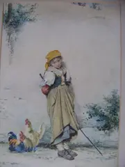 Italian peasant girl and chickens by Guerrino Guardabassi, sold Mar 2012
