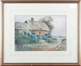 Girl on a path before a thatched cottage by Alexander Molyneux Stannard, sold Mar 2012