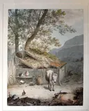 Farmyard with donkey, pig and chickens by Robert Hills, indistinctly signed and dated 1798 (lower left) watercolour, sold Mar 2012