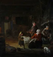 A peasant family in a kitchen interior by Cornelis Beelt, oil on panel, sold Mar 2012