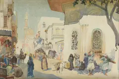 A busy street scene by Mariano Bertuchi, sold Mar 2012