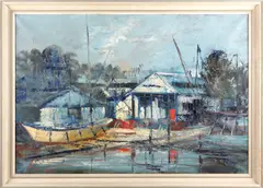 A boatyard at Kew by Tom Keating, sold Feb 2012