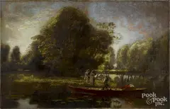 river landscape with figures by John Lochhead, oil on canvas, offered Mar 2016