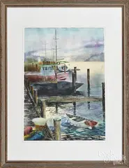 harbor scene by James Hall, watercolor, sold Mar 2016