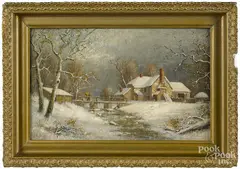 winter landscape by Julius Augustus Beck, oil on board, sold Mar 2016