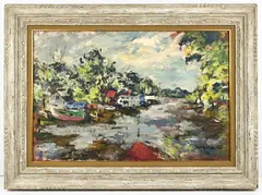 River At Saugatuck, Kalamazoo by Dan Lutz, 1952, Oil on Canvas, sold Sep 2026