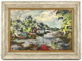 River At Saugatuck, Kalamazoo by Dan Lutz, 1952, Oil on Canvas, sold Sep 2026