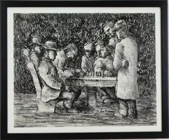 Chess players; Central Park N.Y.C. by Louis Wolchonok, Pen and ink on paper, sold Sep 2022