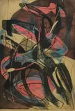 Warriors by Stanley William Hayter, Color etching, sold Apr 2023