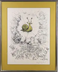 Hail Hail to thee Great Golden Snail by Ronald William Fordham Searle, Colored lithograph on Arches paper, sold Feb 2021