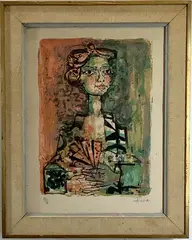 Femme Evantail by Paul Augustin Aizpiri, Color lithograph, sold Feb 2022