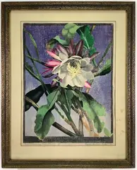 Night Blooming Cereus by Eleanor Beatrice Acker, Color Woodblock, sold Sep 2023