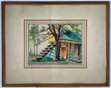 Afternoons Lengthening Shadows by Eleanor Beatrice Acker, Color woodblock, sold Sep 2023