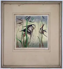 Angel Fish by Eleanor Beatrice Acker, Color Woodblock, sold Sep 2023