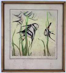 Angel Fish by Eleanor Beatrice Acker, Color woodblock, sold Sep 2023