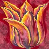 Red and Yellow Tulip by Lowell Nesbitt, 1982, oil on canvas (unstretched), sold Dec 2022