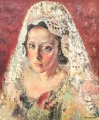 Girl with White Mantilla by Clara Klinghoffer, oil on canvas, sold Jan 2023