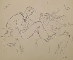 Sailor and Nude by Emlen Etting, ink on paper, sold Jan 2023