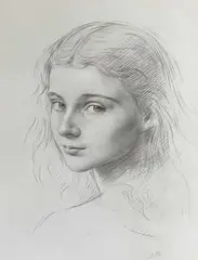 Portrait of a Young Girl by Ercole Cartotto, graphite on paper, sold Jan 2023