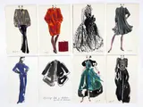 88 Jesper Nyeboe Illustrations for Geoffrey Beene by Jesper Nyeboe, 1984, mixed media (watercolor, color pencil, pencil on textured card stock paper), sold Feb 2023