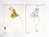 11 Joe Eula Illustrations for Geoffrey Beene by Joe Eula, mixed media (ink, pencil, colored pencil) on illustration card stock, sold Feb 2023