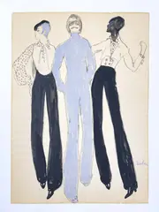 Joe Eula Illustration for Geoffrey Beene by Joe Eula, mixed media (ink and pastel) on paper, sold Feb 2023