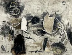 Untitled (Black and Brown Composition) by Chihung Yang, 1986, mixed media (acrylic, pastel) on paper, sold Feb 2023