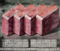 Soap, Plan, Bars, Four, Sign by Robert H. Cumming, 1984, acrylic, charcoal, ink, and graphite on paper, sold Feb 2023