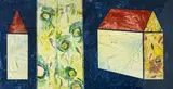 Untitled (Two Buildings with Abstraction) by Gert Mathiesen, mixed media (paint, ink, pastel) on paper, sold Feb 2023