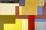 Morning News by Mary Obering, 1982, mixed media (gold leaf, tempera, gesso) on board, sold Feb 2023