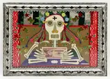 Felicidades by Rodolfo Morales, mixed media collage (paper and fabric), sold Feb 2023
