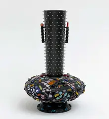 Tribal Beat by Hap Sakwa, 1989, mixed media (wood, glass, ceramic, metal, found objects), sold Feb 2023