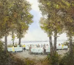 Untitled (Banquet Scene) by Herbert August Uerpmann, oil on canvas (unstretched), sold Mar 2023