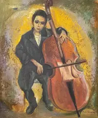 Untitled (Cello Player) by Sandu Liberman, oil on canvas, sold Mar 2023