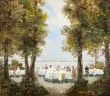Untitled (Banquet Scene) by Herbert August Uerpmann, oil on canvas (unstretched), sold Mar 2023