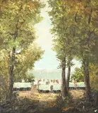 Untitled (Banquet Scene) by Herbert August Uerpmann, oil on canvas (unstretched), sold Mar 2023