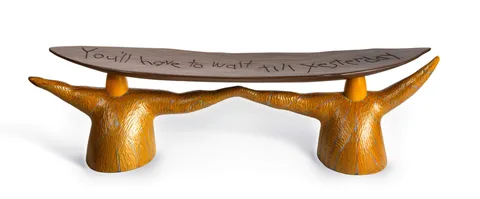 You'll have to wait till yesterday by Wendell Castle, 1997, Stained Honduran mahogany and painted jelutong, sold Sep 2026
