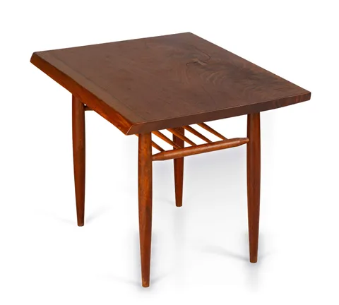End Table with Shelf by George Nakashima, circa 1967, American black walnut, sold Sep 2026