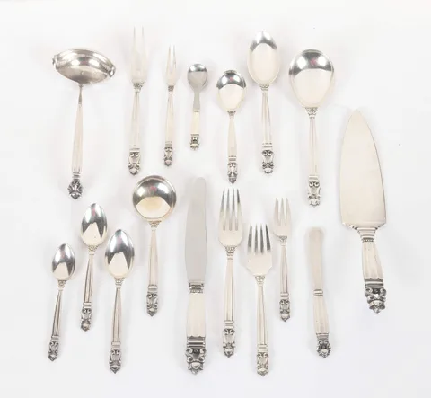 Acorn Pattern Sterling Silver Flatware by Georg Jensen, 1945, Sterling silver, sold Sep 2026