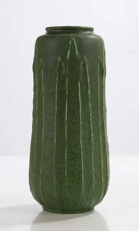 Pottery Tooled-Leaf Matte Green Vase by Grueby, sold Sep 2026