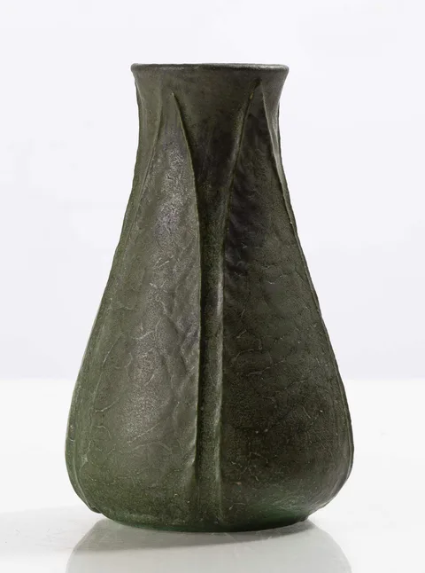 Tooled-Leaf Matte Green Glazed Earthenware Vase by Grueby, sold Sep 2026