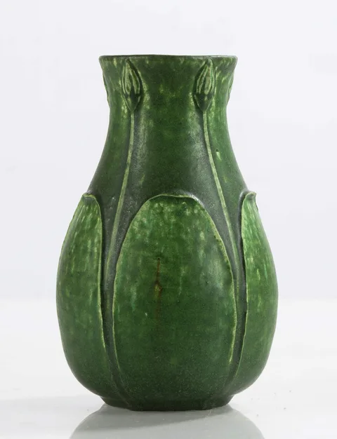 Tooled Leaf-and-Bud Baluster Vase by Grueby, sold Sep 2026