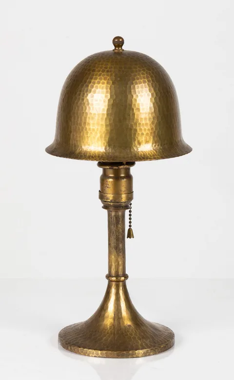 Helmet Lamp by Roycroft, Hand-hammered copper, sold Sep 2026