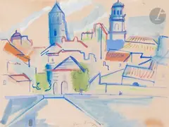 Le Village by Pierre Ambrogiani, Gouache, sold Oct 2022