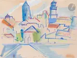 Le Village by Pierre Ambrogiani, Gouache, sold Oct 2022