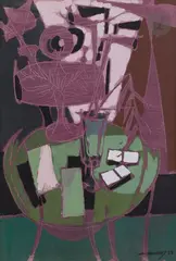 Le Guéridon by Claude Venard, 1963, Gouache et grattage sur papier, sold Oct 2022