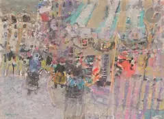 Le Manège by Robert Coutelas, 1960, Gouache sur toile, sold Oct 2022