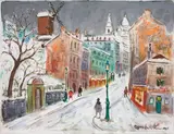 Vue de Montmartre sous la neige by Bruno-Emile Laurent, Gouache, sold Oct 2022