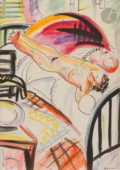 Le Couple by Gio Colucci, Encre et aquarelle, sold Oct 2022